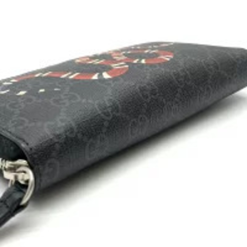 GUCCI Round Zip Long Wallet GG Supreme Kingsnake Snake Gray - Picture 8 of 9